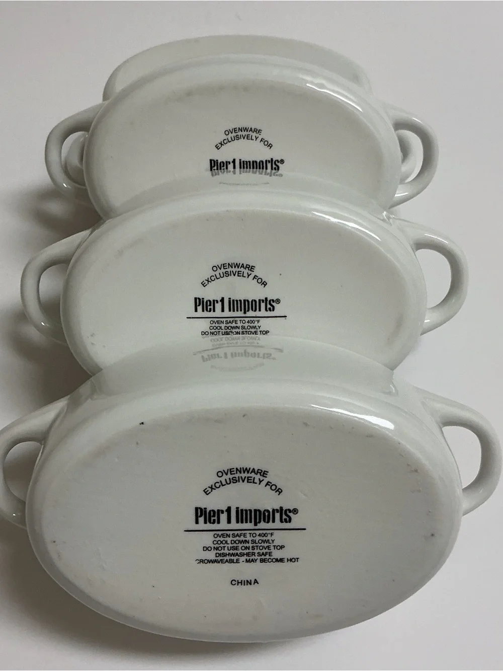 Pier 1 White Baking Dish SET OF 4 Lids 7.5 oz Minicocotte Souffle Ramekin Bakers